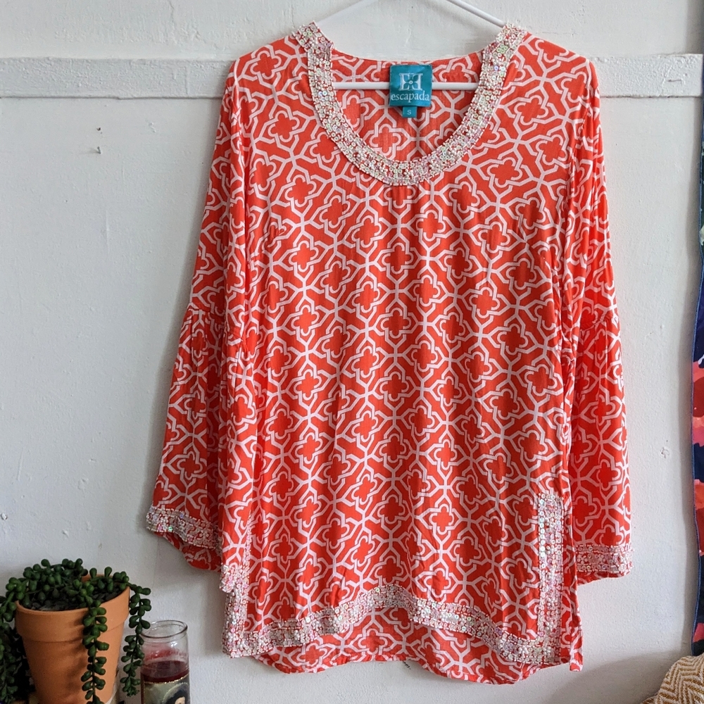 Escapada Beaded Tunic Top - Summer Vacation Beach Island Resort